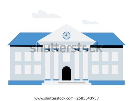 University Building With Classical Columns In Flat Vector Illustration Symbolizing Higher Education, Academic Institution, And Learning, Isolated On White Background