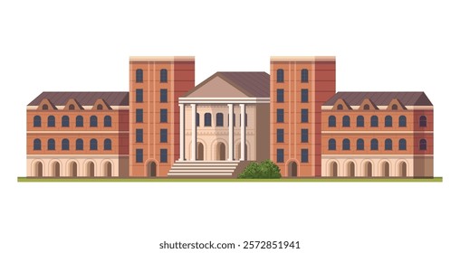 University building exterior. Schoolhouse with columns. Back to school. Education content. Vector illustration. Not AI generated