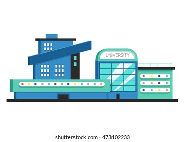 University building. Flat vector illustration. Constructivism style. Modern architecture. Bright design
