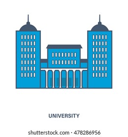 University building. Flat Vector illustration. Can be used for banner, business data, web design, brochure template.