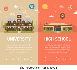 University Building And High School Building Vector Illustration