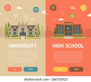 University Building And High School Building Vector Illustration