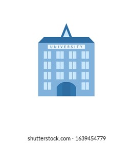 University building icon, flat vector illustration. The city municipal building in blue colour. The design element of house with sign isolated on a white background.