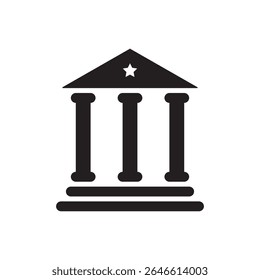  university building icon vector. Vector of a classic college structure with pillars and star, symbol of higher education.