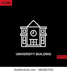 University building icon vector on black background. Illustration line, linear, outline and lineal icon for graphic, print media interfaces and web design.