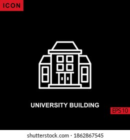 University building icon vector on black background. Illustration line, linear, outline and lineal icon for graphic, print media interfaces and web design.