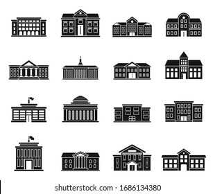 University building icons set. Simple set of university building vector icons for web design on white background