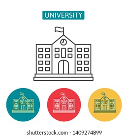 University building outline icons. Editable stroke high school sign for website application. Urban infrastructure. Architecture and city institution vector illustration isolated on white background.