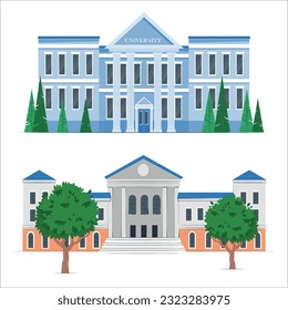 university building set. school modern concept vector illustration. School and university buildings flat icons set isolated vector illustration