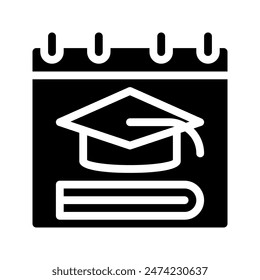 University calendar icon. with a soild style. Suitable for use on websites, UI and mobile apps.