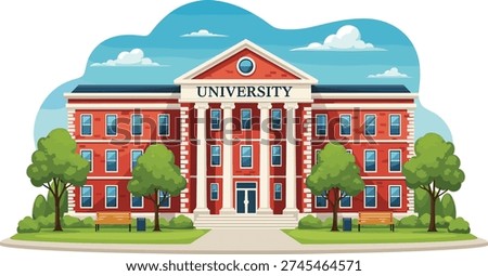 University Campus Building Vector Illustration, Academic College Architecture with Trees