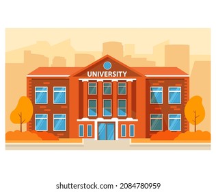 University Campus Building.Higher Education Institutions.Academy Education Center University High School.Vector Flat Illustration.