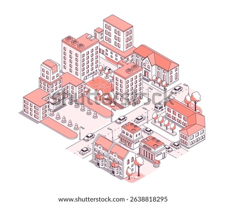 University campus with developed infrastructure - vector isometric illustration