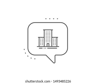 University campus line icon. Chat bubble design. Apartments sign. Architecture buildings symbol. Outline concept. Thin line university campus icon. Vector