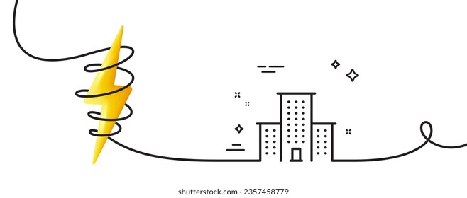 University campus line icon. Continuous one line with curl. Apartments sign. Architecture buildings symbol. University campus single outline ribbon. Loop curve with energy. Vector