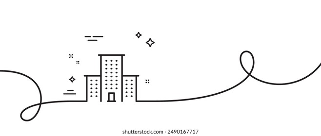 University campus line icon. Continuous one line with curl. Apartments sign. Architecture buildings symbol. University campus single outline ribbon. Loop curve pattern. Vector