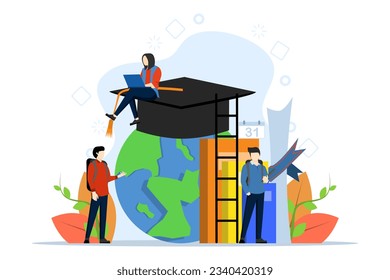University campus vector illustration concept with students and school elements. back to school. school season. University entrance examination. costs to enter the university. flat vector illustration