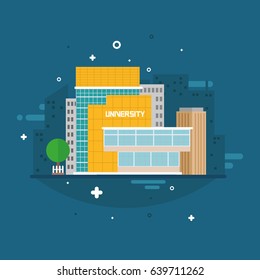 University, city, flat, building, vector