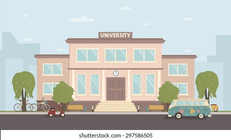 University college building vector in flat style front view