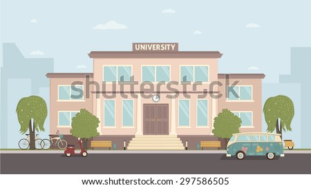 University college building vector in flat style front view