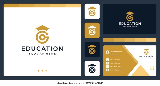 La universidad, la universidad, el graduado, el campus, la inspiración para el diseño del logo educativo. y la letra inicial del logotipo G. para los negocios y la educación. Diseño del logotipo de vectores planos.