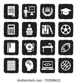 University And College Icons. Grunge Black Flat Design. Vector Illustration. 