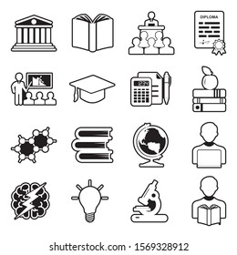 University And College Icons. Line With Fill Design. Vector Illustration.