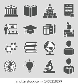 University And College Icons. Sticker Design. Vector Illustration.