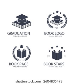 University, college, school or academy classic style logo set Vol 2. Education label, emblem or badge collection. Open book, graduation hat, torch icon.