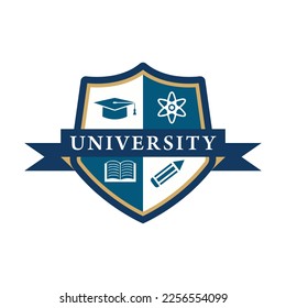 Imagen vectorial del logotipo de la placa de la universidad universitaria. Diseño del logotipo de la insignia de educación. Emblema de la escuela secundaria universitaria
