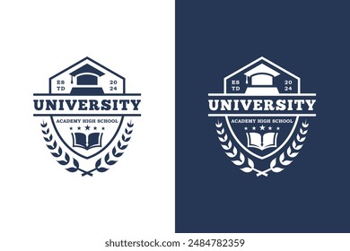 Diseño de insignia de logotipo de la escuela universitaria con escudo para la Plantilla de logotipo de la escuela secundaria de la academia