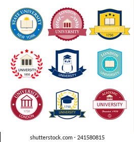 University, college and school logos, emblems  and badges set, vector illustration 