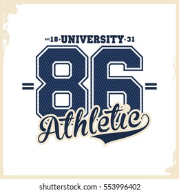 University, college typography, t-shirt graphics for apparel. Athletic wear. Vector illustration