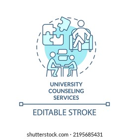 University counseling services turquoise concept icon. Where to get help abstract idea thin line illustration. Isolated outline drawing. Editable stroke. Arial, Myriad Pro-Bold fonts used