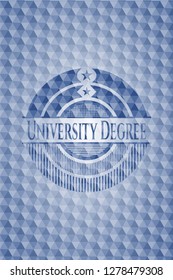 University Degree blue badge with geometric pattern.
