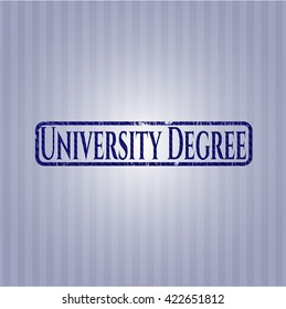 University Degree emblem with denim high quality background