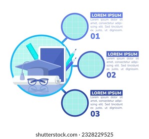 University degree infographic chart design template. College seminar. Abstract vector infochart with blank copy spaces. Instructional graphics with 3 step sequence. Visual data presentation