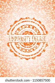 University Degree orange tile background illustration. Square geometric mosaic seamless pattern with emblem inside.