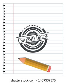 University Degree pencil emblem. Vector Illustration. Detailed.