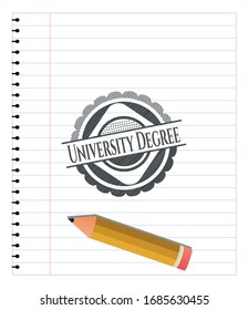 University Degree pencil emblem. Vector Illustration. Detailed.