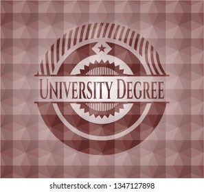 University Degree red seamless emblem or badge with abstract geometric polygonal pattern background.