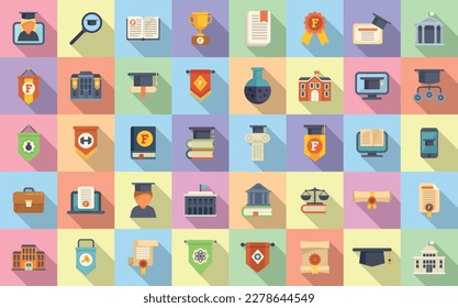 University department icons set flat vector. Student campus. Learner school