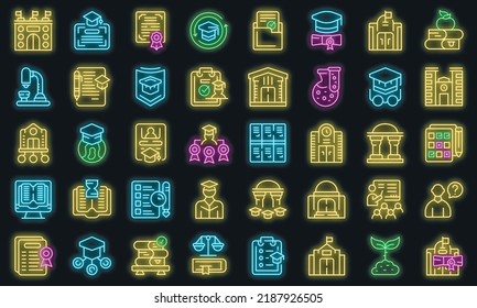 University department icons set outline vector. Student campus. Learner examination