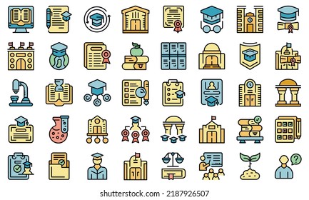 University department icons set outline vector. Student campus. Learner examination