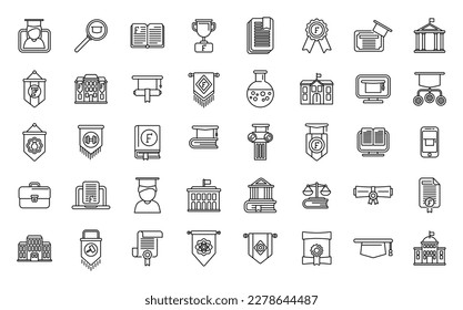 University department icons set outline vector. Student campus. Learner school