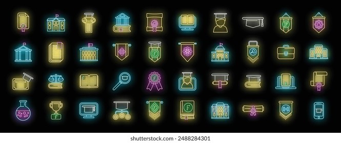 University department icons set outline vector. Student campus. Learner school neon color on black