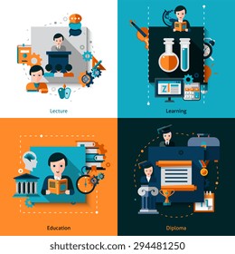 University design concept set with lecture and learning flat icons isolated vector illustration