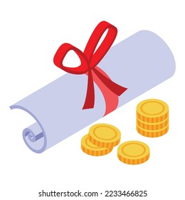 Icono de diploma universitario vector isométrico. Oficina de negocios. Ley de finanzas