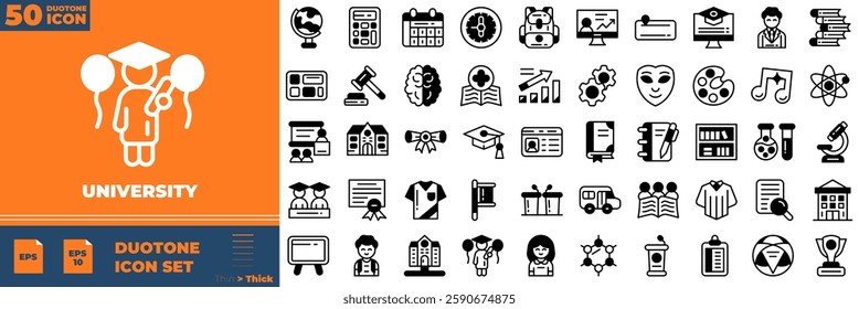 University Duotone Editable Icons set. Vector illustration in modern thin duotone style of university icons: knowledge, college, task list, etc