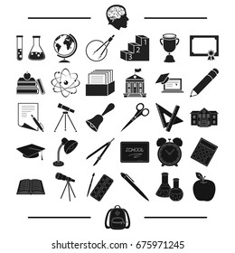 university, education, attributes and other web icon in black style.brush, pen, backpack, icons in set collection.